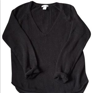 Dark Knit V Neck Gray Sweater